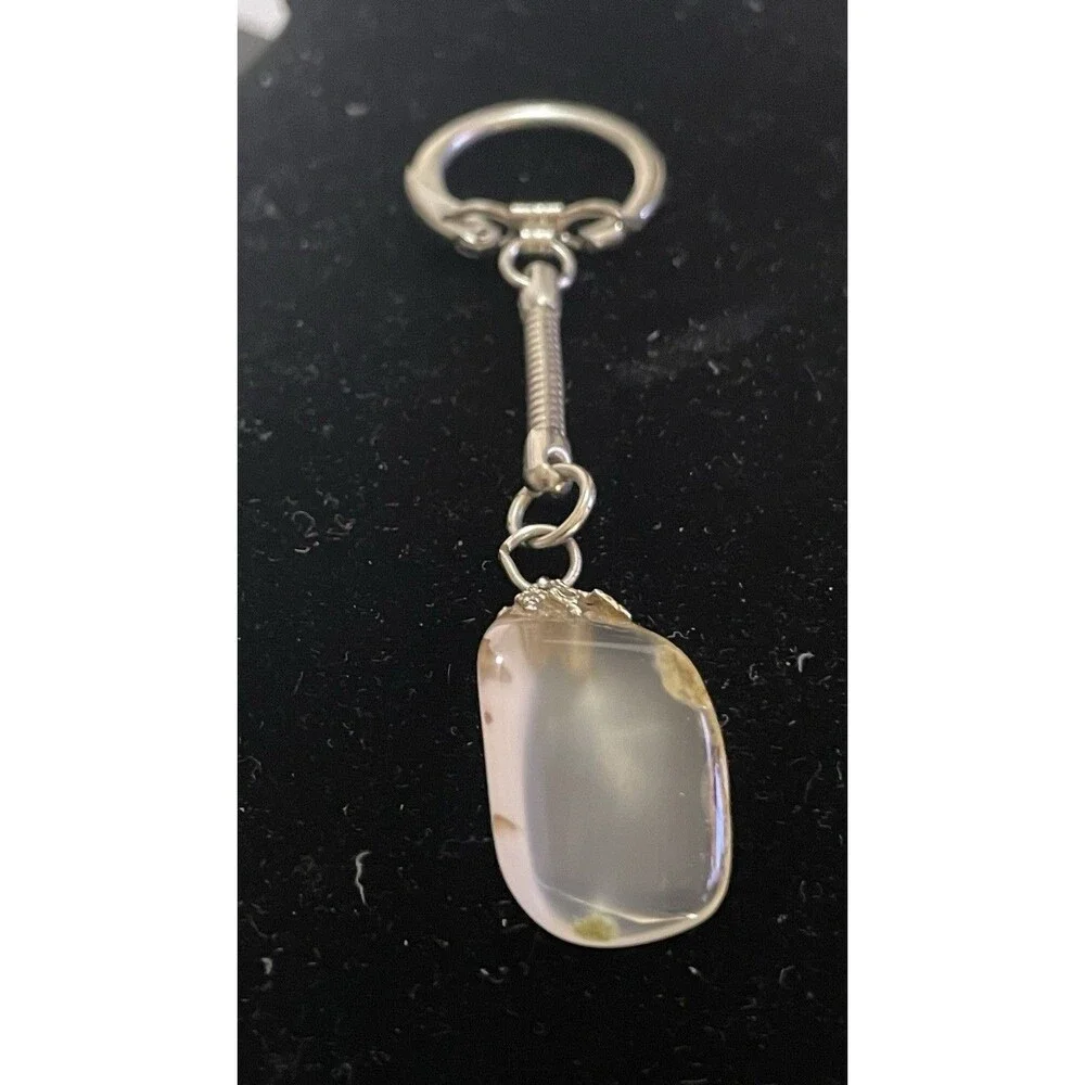 Vintage Natural Agate Chalcedony Polished Stone Keychain  Freeform Crystal